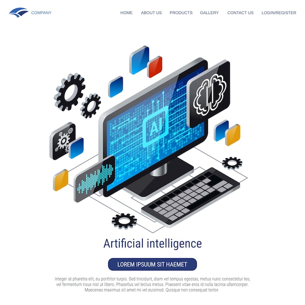 Artificial intelligence digital mind technology 3d isometric vector concept illustration