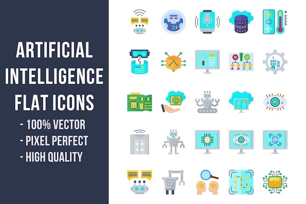 Artificial Intelligence Flat Multicolor Icons