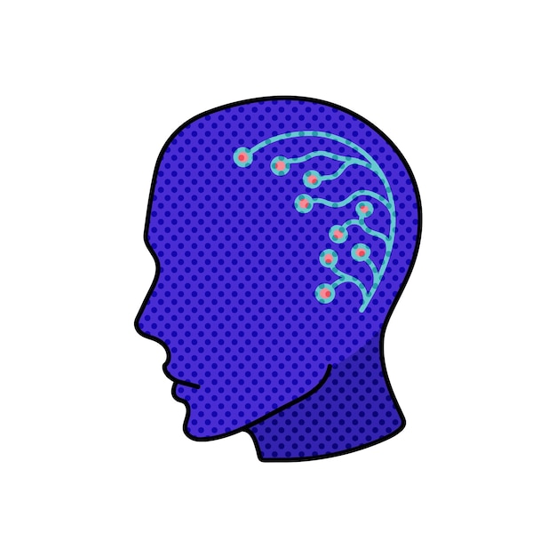 Vector artificial intelligence human head halftone hand drawn color vector illustration