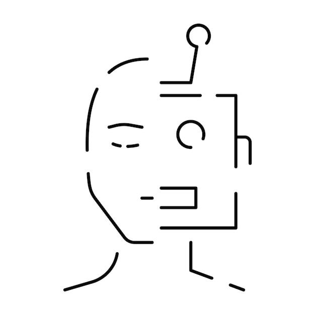 Artificial intelligence line icon Brain robot ai head technology Face recognition Algorithm Self learning Deep learning Digital Cyber humanoid and chat