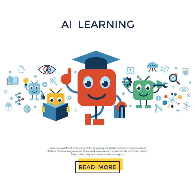 Artificial intelligence self learning icons collection