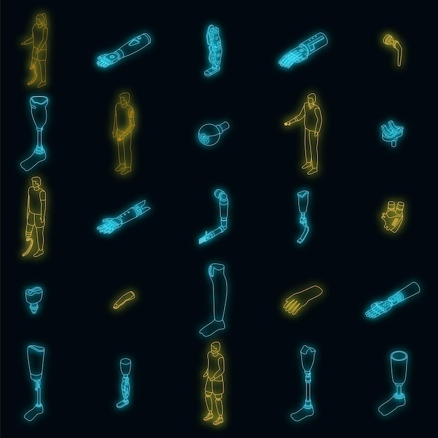 Vector artificial limbs icons set vector neon