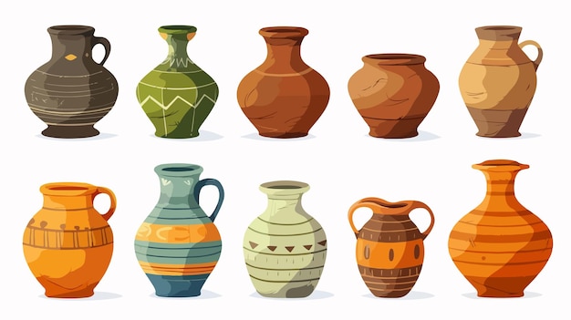 Vector artisanal pottery earthenware vases clay bowls and pots collection