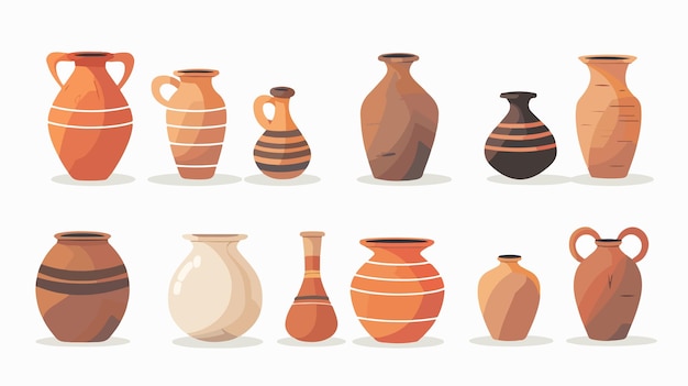 Vector artisanal pottery earthenware vases clay bowls and pots collection