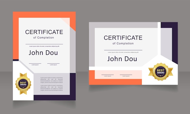 Artist school completion certificate design templates set