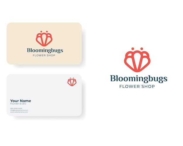 Artistic Blooming Flowers Lady Bugs Logo with Business Card Template