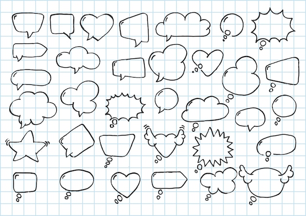 Artistic collection of hand drawn doodle style comic balloon