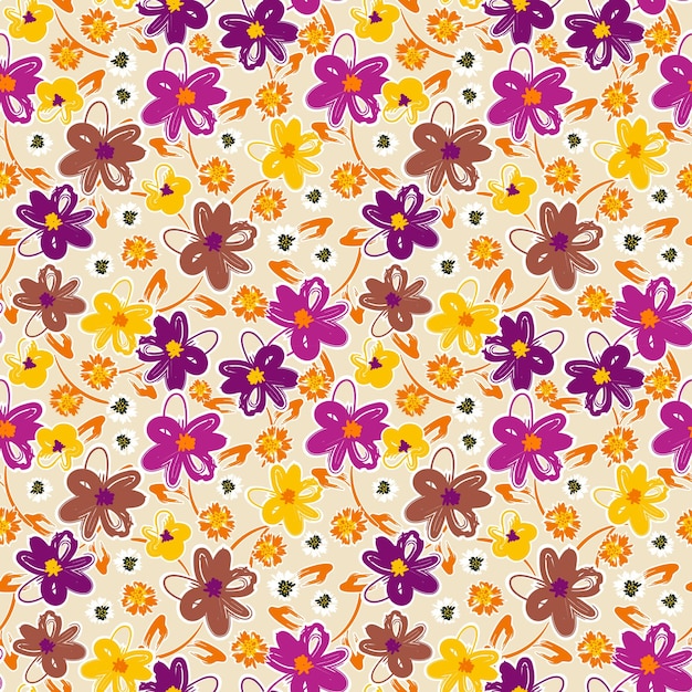 Artistic Flower painted brush storke colourful florals seamless pattern vector illustration