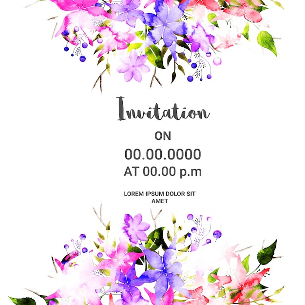 Artistic Invitation Card with watercolor flowers.