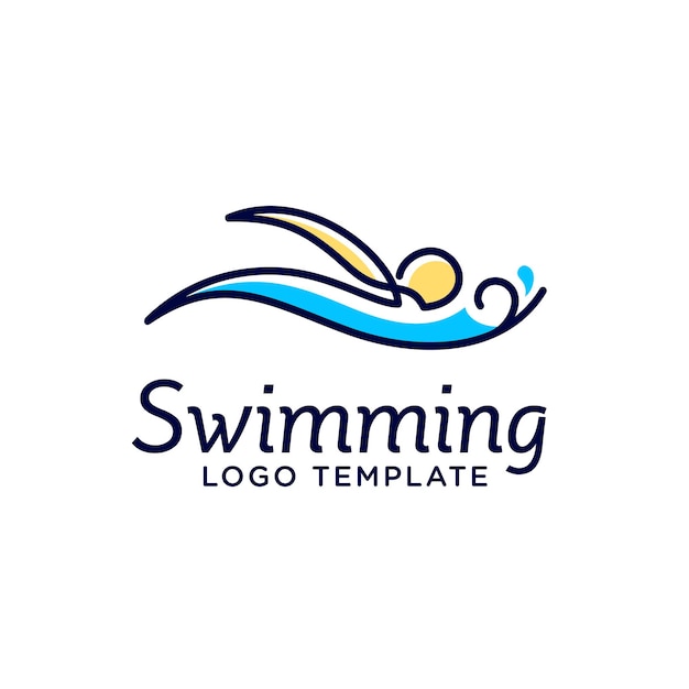 Artistic Line Art Athlete Swim with Water River Sea Wave for Swimming Pool Sport logo design