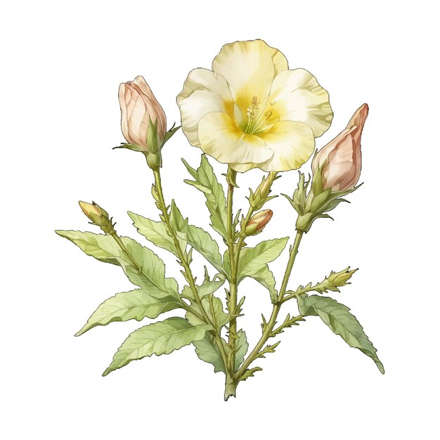 Vector artistic northern evening primrose oenothera old engraved vector flower