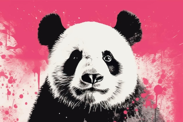 Artistic panda with pink background