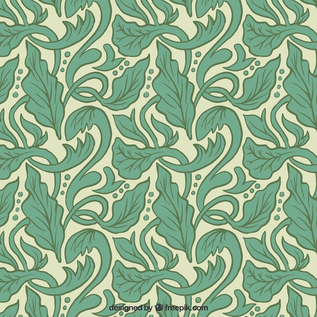 Artistic pattern with hand drawn leaves in art nouveau style