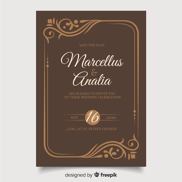 Artistic retro wedding invitation template