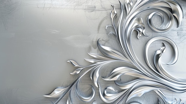 Vector an artistic silver background with swirls and leaves