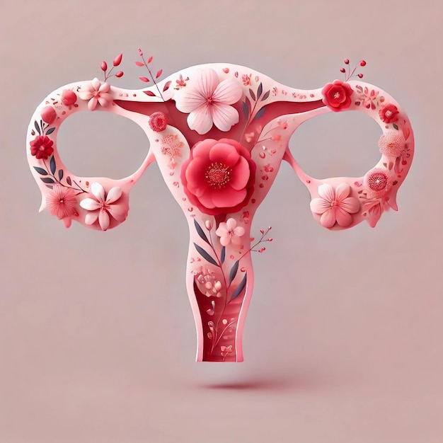 Artistic uterus with floral theme on pink