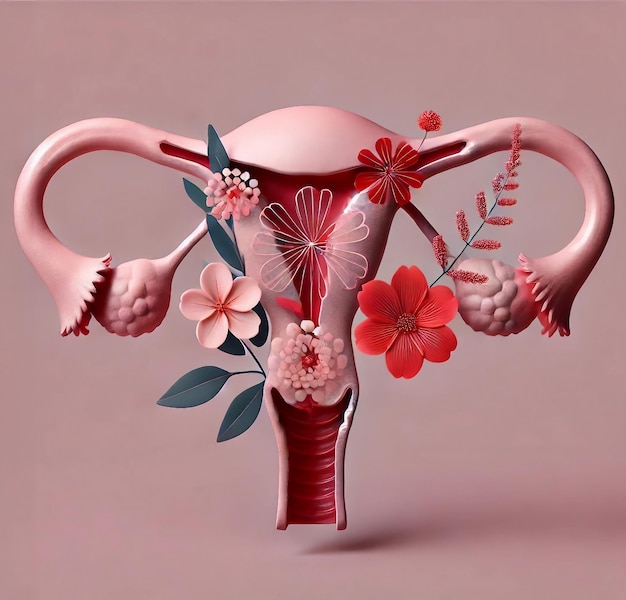 Artistic uterus with floral theme on pink