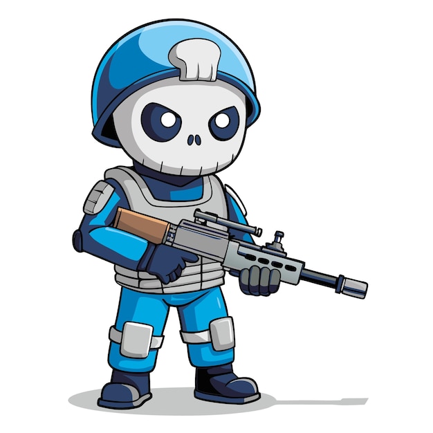 Vector artoonstyle skeleton wearing full military gear including a helmet tactical vest and boots stan