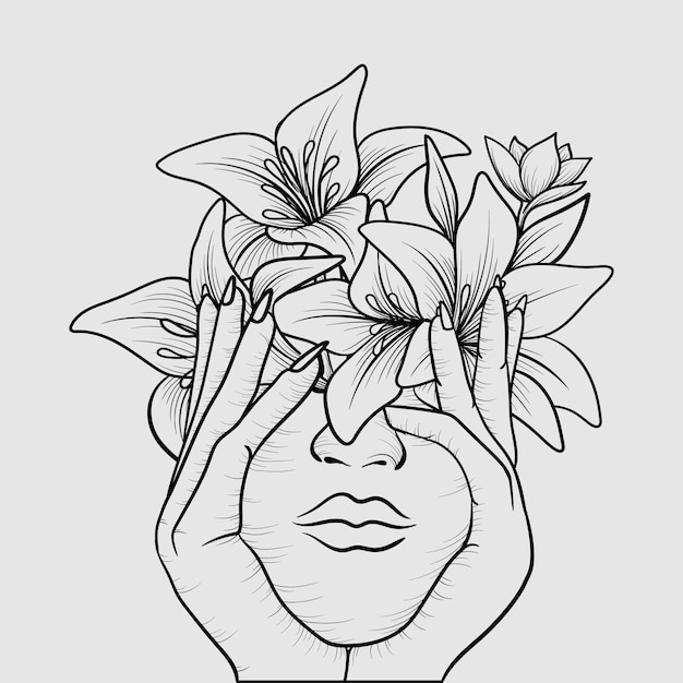 artwork illustration and t shirt design black and white hand drawn women flower