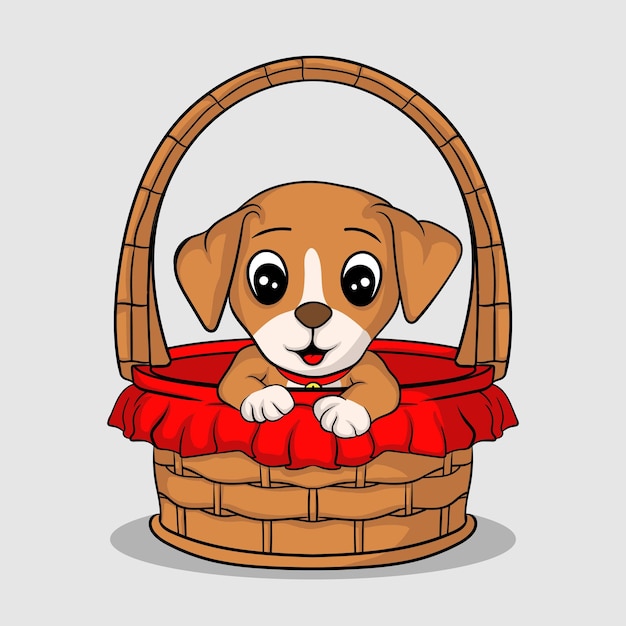 Vector artwork illustration and t shirt design dog in the basket cute character