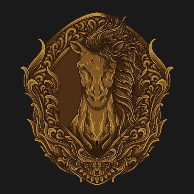 artwork illustration and t shirt design horse head with engraving ornament