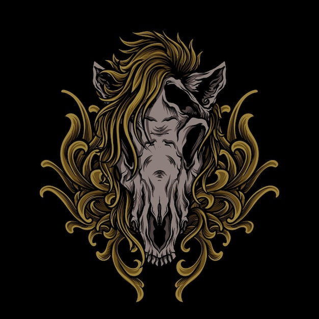 artwork illustration and t shirt design horse skull engraving ornament