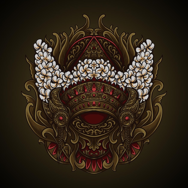 artwork illustration and t shirt design traditional balinese crown engraving ornament