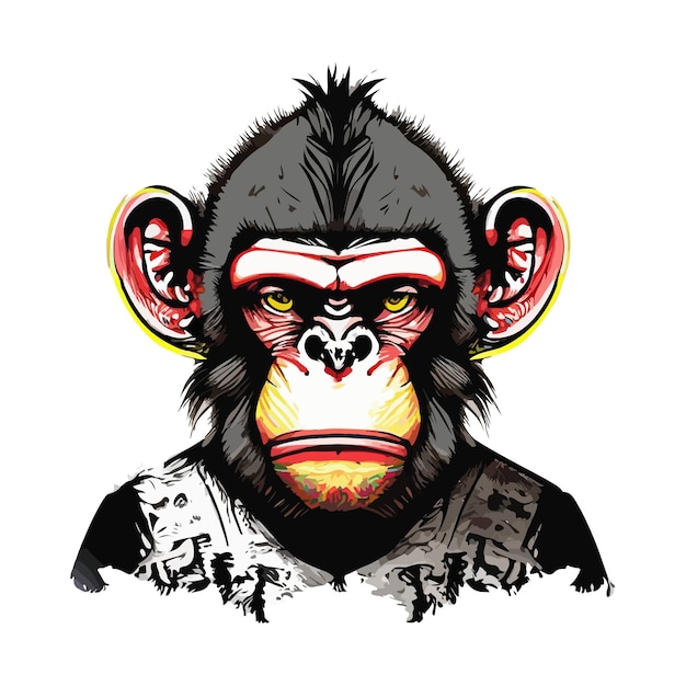 Artwork illustration and tshirt design monkey face on white background