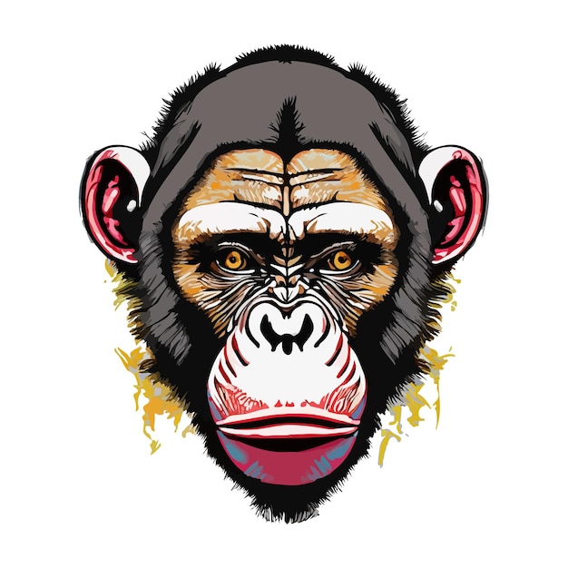 Artwork illustration and tshirt design monkey face on white background