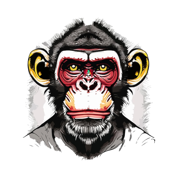 Artwork illustration and tshirt design monkey face on white background