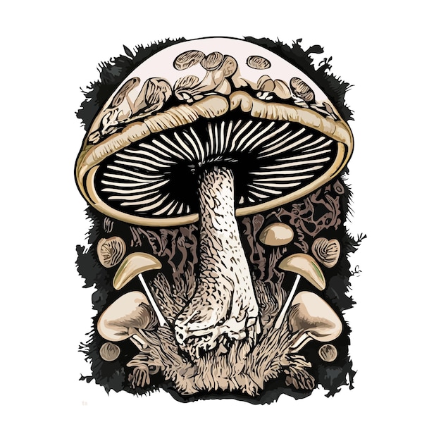 Artwork illustration and tshirt design mushroom engraving ornament