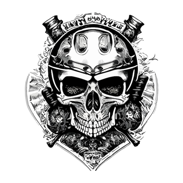 Artwork illustration and tshirt design skull motorcycle engraving ornament