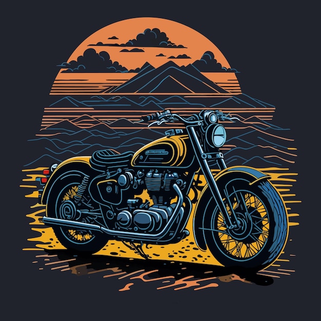 artwork of tshirt graphic design flat design of one retro Royal Enfield Bike