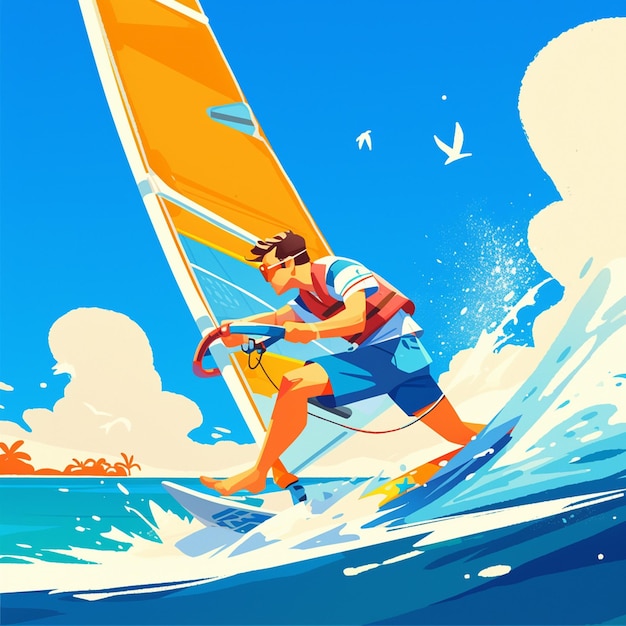 A Aruban man is windsurfing