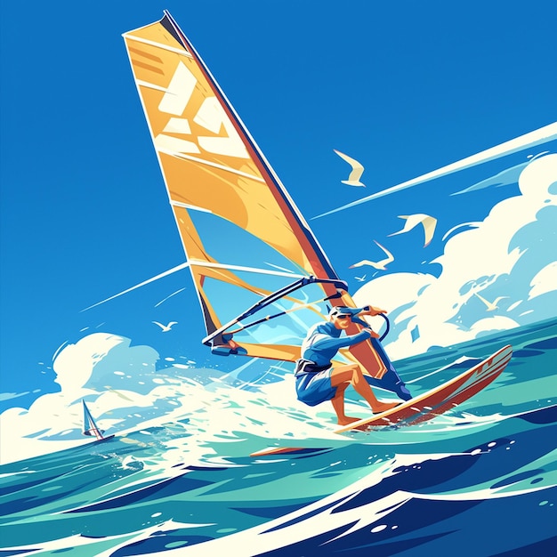 A Aruban man is windsurfing