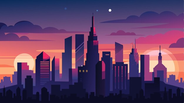 Vector as the city prepares to rest for the night the skyline at dusk is a peaceful and captivating sight instilling a sense of wonder in those who behold it