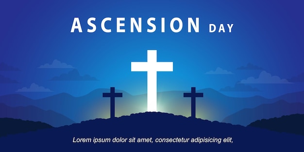 ascension day with glowing cross illustration on blue background for banner