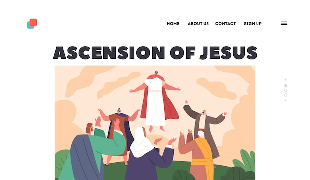 Ascension Of Jesus Landing Page Template Jesus Christ Character Rising Into Sky As His Disciples Look On In Wonder