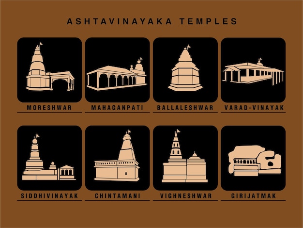 Ashtavinayak Ganapati temples vector icon Ashtavinayak Ganesh Mandir icon