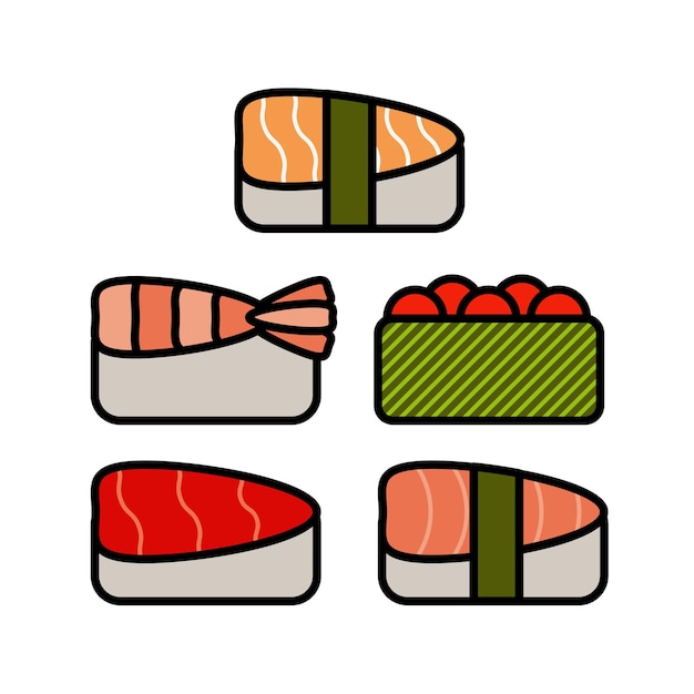 Asia food icon set with sushi rolls sashimi noodle miso isolated vector illustration eps8