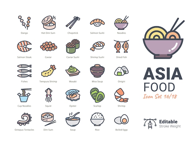 Asia Food vector icons collection