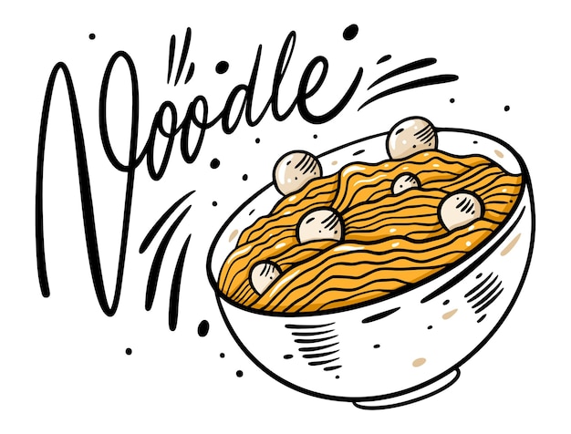 Asia Noodle in deep bowl illustration