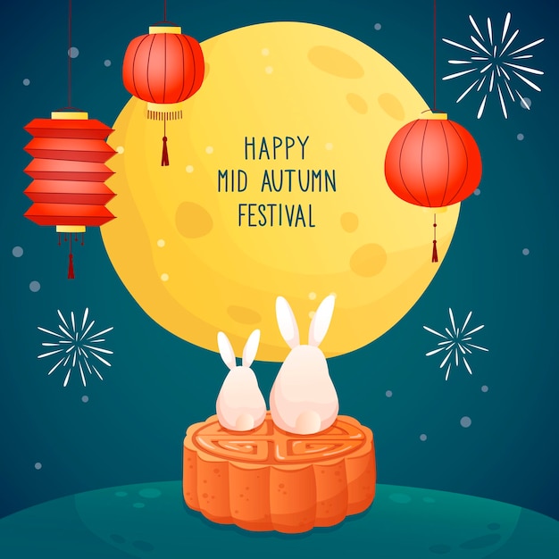 Asian autumn festival. Happy Mid Autumn festival illustration banner.