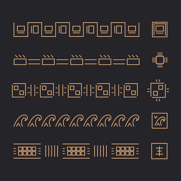 Asian border and frame constructor vector set isolated on background.