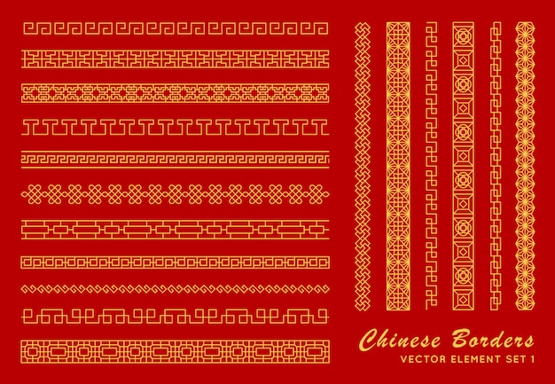 Asian border set. Traditional chinese ornaments 