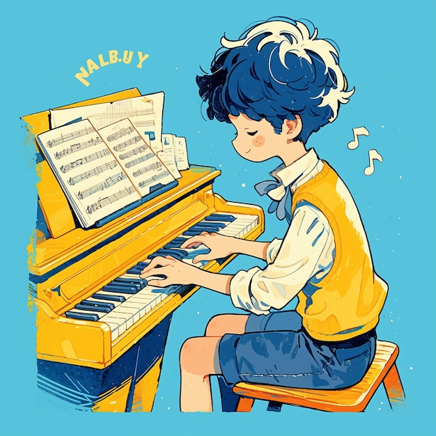 Asian Boy in His 20s Learning to Play Piano