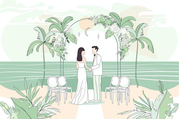 Vector asian couple getting married in vector illustration