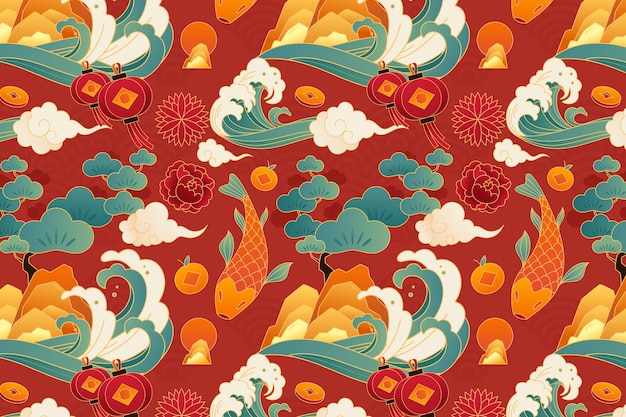 Vector asian culture pattern in hand drawn style