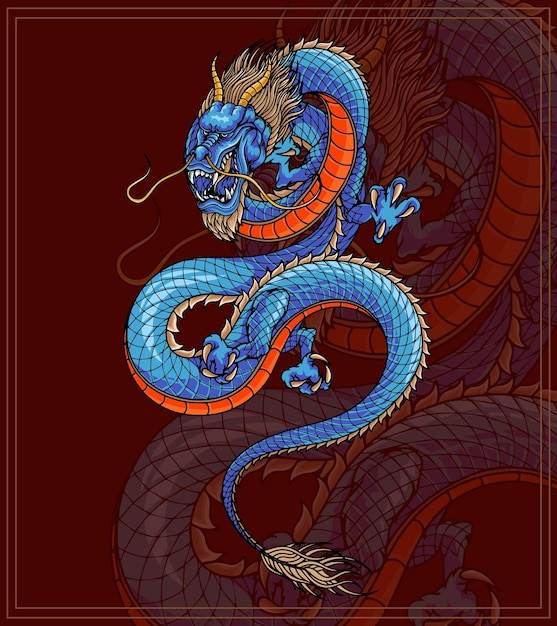 Asian dragon classic tattoo circular illustration