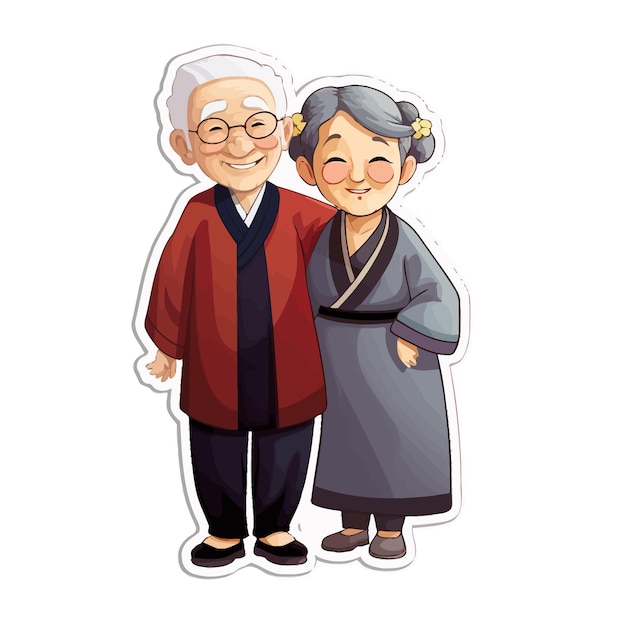 Vector asian elderly man and woman sticker